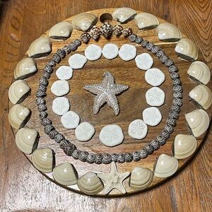 Decorative Wooden Wall Decor with Seashells and Starfish Handmade